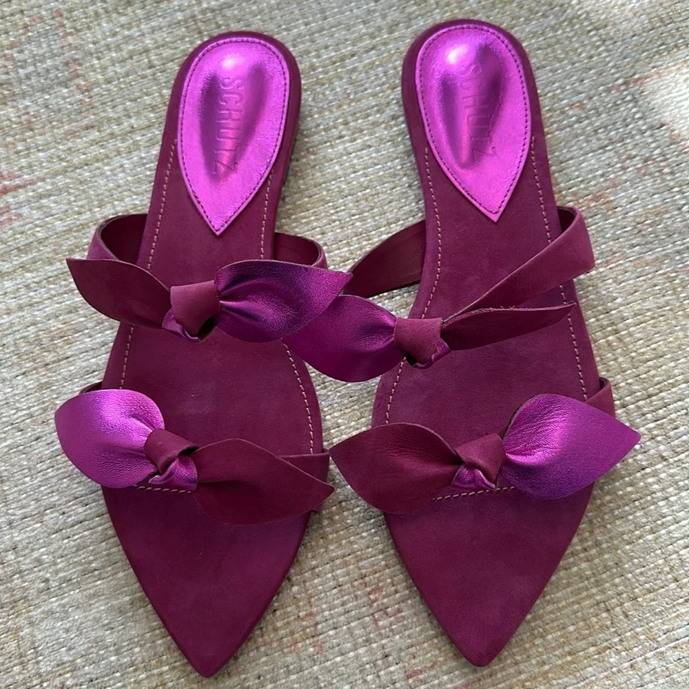 SCHUTZ Elora Leather Flat Sandal - Rosa Violet Sz 7.5